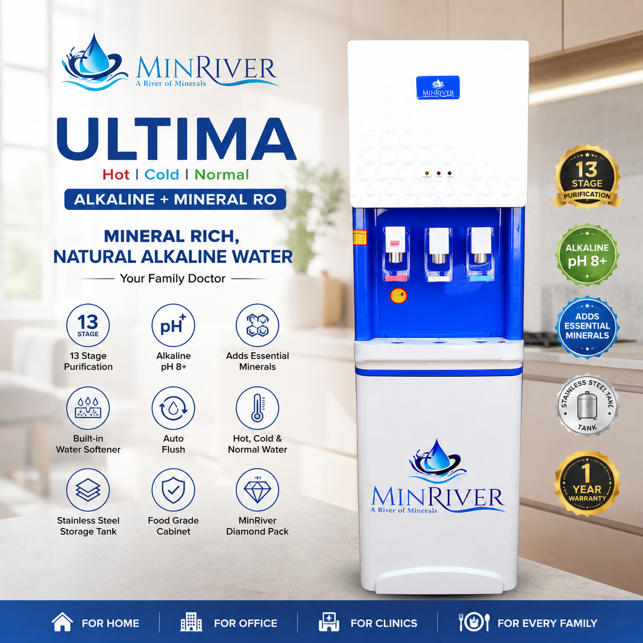 MinRiver Ultima (Hot, Cold and normal Water Dispenser with Alkaline +Mineral RO system) - Image 2